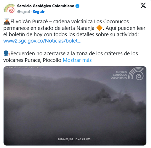 Video: Volcán Puracé entra en erupción en Colombia